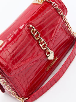 Женская сумка на плечо LOVE MOSCHINO CHAIN DETAIL CROCO Артикул 4192175, рубиновый  фото 3