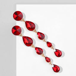 Серьги висячие со стразами Драгоценность капли, цвет красный в золоте, 9,5см - Queen fair фото 2