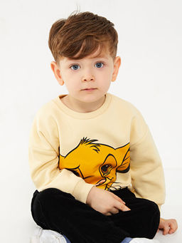 Bisiklet Yaka Uzun Kollu Aslan Kral Bask?l? Erkek Bebek Sweatshirt