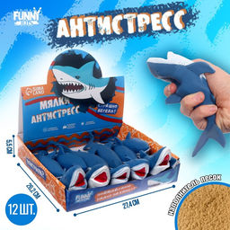 Цена за 12 шт. Антистресс сквиш мялка Funny toys «Акула», с песком, тянучка, в шоубоксе