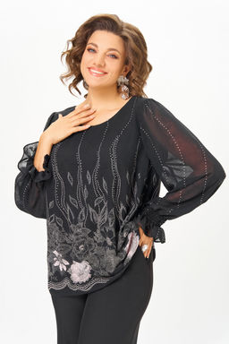Блуза Swallow 803.4 Чёрный, принт нежно- розовые цветы