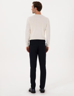 Lacivert Slim Fit Beli Ba_c_kl_ Kanvas Pantolon