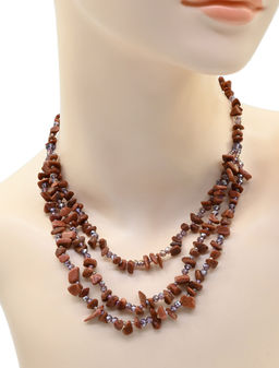 Колье крошка 3 нити с авантюрином искусственным и цирконом, 45см