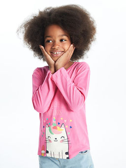 Bisiklet Yaka Bask?l? Uzun Kollu K?z Bebek Ti??rt - Waikiki фото 4