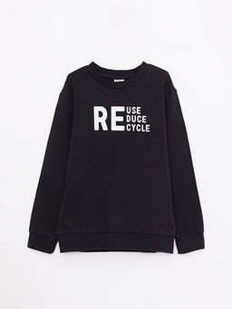 Bisiklet Yaka Bask?l? Uzun Kollu Erkek ?ocuk Sweatshirt