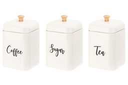 Набор 3 банок для сыпучих продуктов 1,5 л 11,2*11,2*19 см Tea, coffee, sugar с крышками, молочный - Elan gallery фото 5