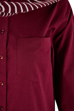 Koyu Bordo Yakas? Baglamal? Oversiz/Genis Kal?p Gomlek TWOSS26GO00015 - Trendyolmilla фото 2