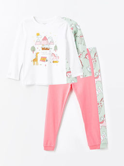 Bisiklet Yaka Bask?l? K?z Bebek 2li Pijama Tak?m?