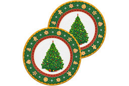 Набор тарелок для десертов 2 пр. 19*19*2 см Новогодняя елка зеленый узор NEW BONE CHINA