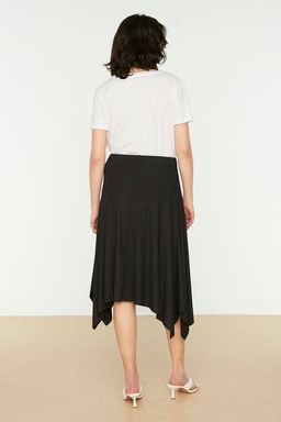 Siyah Volanl? Asimetrik Yuksek Bel Midi Esnek Orme Etek TWOAW20ET0440