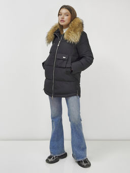 Куртка Бренд Visdeer ПРЕМИУМ КЛАССА зимняя с мехом ЕНОТА, черного цвета