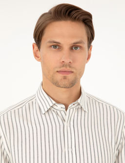 Рубашка Pierre Cardin Slim Fit темно-синяя в полоску с длинными рукавами