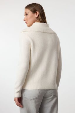 Ekru Yunlu Genis Kal?p Polo Yaka Fermuarl? Triko Kazak TWOAW25KZ00011 - Trendyolmilla фото 5
