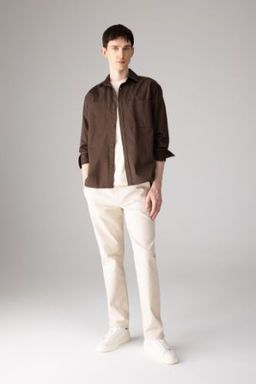 Gabardin Chino Kanvas Pantolon Regular Fit Fermuar Cepli Duz Paca