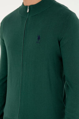 Мужской темно-зеленый базовый трикотажный кардиган - U.s. polo assn фото 7