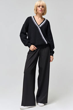 Пуловер вязаный оверсайз со спущенным плечом из хлопка меланж черный