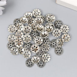 Цена за 2 шт. Декор шляпка для бусин "Цветок-полукруг" серебро 0,8х0,8 см набор 50 шт