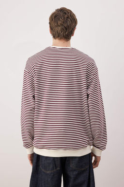 TRENDYOL MAN Siyah Oversize/Genis Kesim Cizgili Ici Polar/S?cak Tutan Sweatshirt TMNAW24SW00065 - Trendyolmilla фото 33
