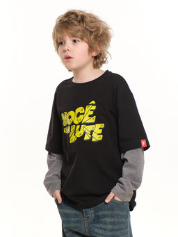 Лонгслив с принтом для мальчика с подзорным рукавом 22-0229 черный|серый - Mini maxi фото 4