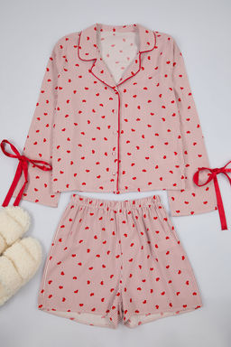 Trendyolmilla Ekru Baglamal?/Kurdele/Fiyonklu ve Biyeli Viskon Sortlu Dokuma Pijama Tak?m? THMSS24PT00047  фото 9