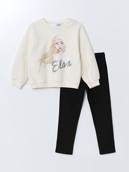 Elsa Bask?l? K?z Bebek Sweatshirt ve Tayt 2li