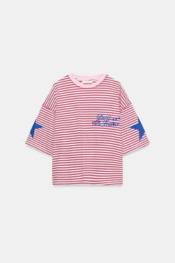 CAMISETA OVERSIZE RAYAS TEXTO / Rosa - Zara фото 6