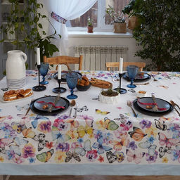Скатерть Этель. Бабочки, 220?147 см, 100 % хлопок, репс 210 г/м?