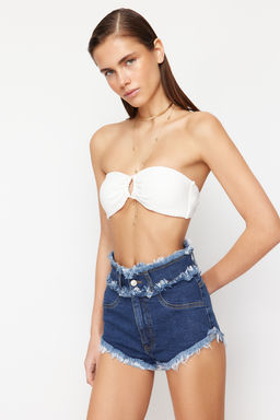 TRENDYOLMILLA Mavi Denim Puskullu Denim Plaj Sort TBESS24SR00006  фото 2