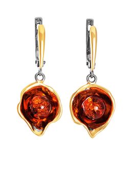 Яркие оригинальные серьги из коньячного янтаря Турандот