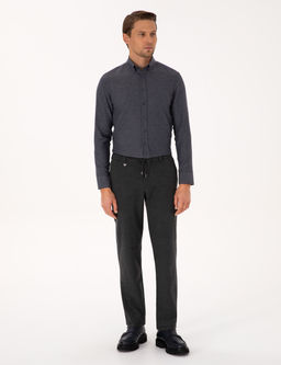 Lacivert Slim Fit Dokulu Uzun Kollu G_mlek