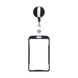 Бейдж-карман вертикальный внешний 96×56 мм, внутренний 85×54 мм, металл, черный, рулетка 40 см