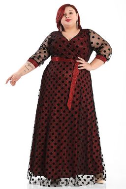 Платье с прозрачной сеткой в горох длинное