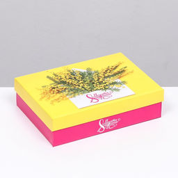 Цена за 5 шт. Подарочная коробка 8 марта, мимозы, 21?15?5.7 см