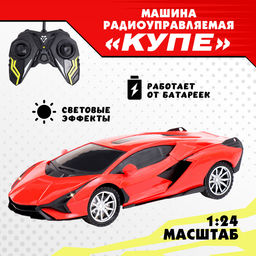 Машинка на пульте управления Купе, радиоуправление, 1:24, световые эффекты, работает от батареек, цвет красный