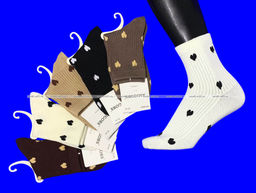 Цена за 10 пар. AMIGOBS носки женские цветные в рубчик с принтом Сердечки арт. 9503-2