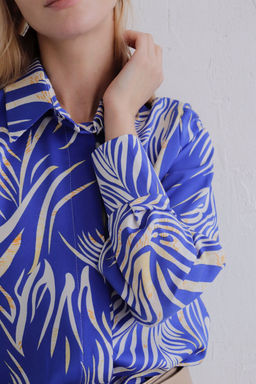 11525 Рубашка с супатной застёжкой синяя с принтом - Martichelli фото 7