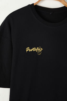 Siyah Oversize/Genis Kesim S?rt Limon Bask?l? %100 Pamuk T-Shirt TMNSS23TS00089