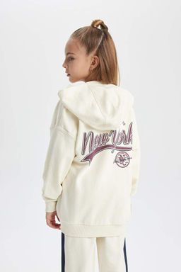 Толстый, мягкий кардиган для девочек с капюшоном на спине и принтом внутри