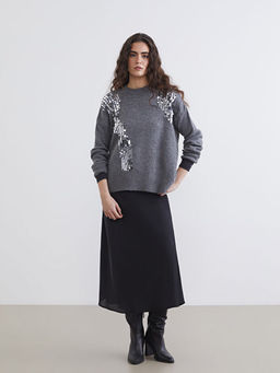 Bisiklet Yaka Pul ??lemeli Kad?n Triko Kazak