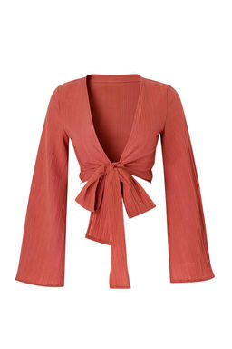 Trendyolmilla Beyaz Crop Dokuma Plaj Bluz TBESS24BZ00010  фото 10