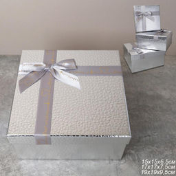 Коробка подарочная квадратная 3 штуки 19х19 см / 3403-A22-S /уп 36/серебро