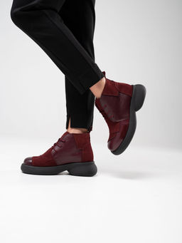 Ботинки 305.927bl.Бордовый бордовая замша/байка