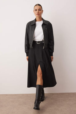 Siyah Onu Y?rtmacl? Dokuma Midi Etek TWOAW26ET00042