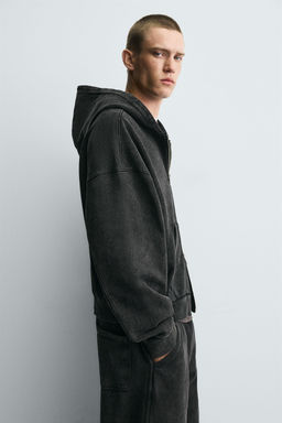 SUDADERA LAVADA CREMALLERA CAPUCHA / Gris oscuro - Zara фото 6