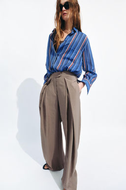 PANTAL?N WIDE LEG PLIEGUES ZW COLLECTION / Marr?n / Topo - Zara фото 3