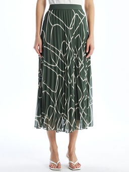 Beli Lastikli Desenli ?ifon Kad?n Pileli Etek