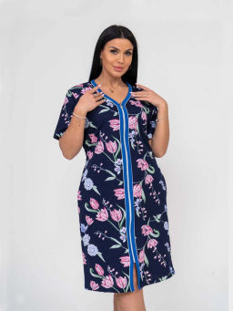 Халат женский, цвет синий белый розовый