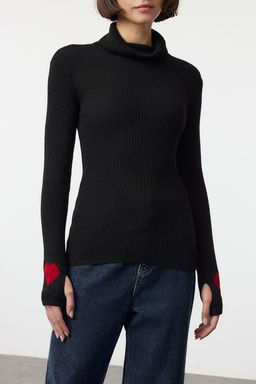 Siyah Dik Yaka Kol Detayl? Triko Kazak TEDAW25KZ00034 - Trendyolmilla фото 3