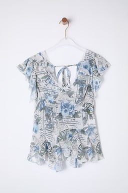 Trendyolmilla Cok Renkli Yoryo Sifon Cicekli Dokuma Dokuma Bluz TWOSS25BZ00107  фото 6