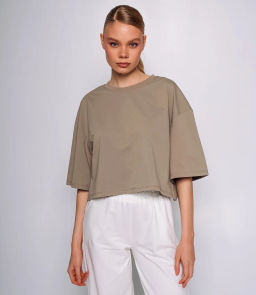 Футболка #ОКТ095009, бежево-серый